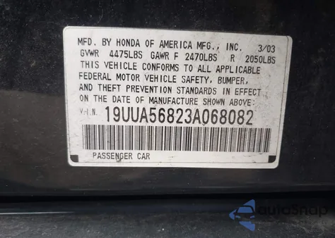 2003 Acura Tl 3.2 Type S z USA, uszkodzony, nr VIN 19UUA56823A068082